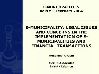 E-MUNICIPALITIES Beirut – February 2004
