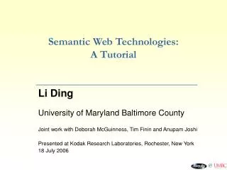 Semantic Web Technologies: A Tutorial