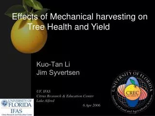 Effects of Mechanical harvesting on 	Tree Health and Yield