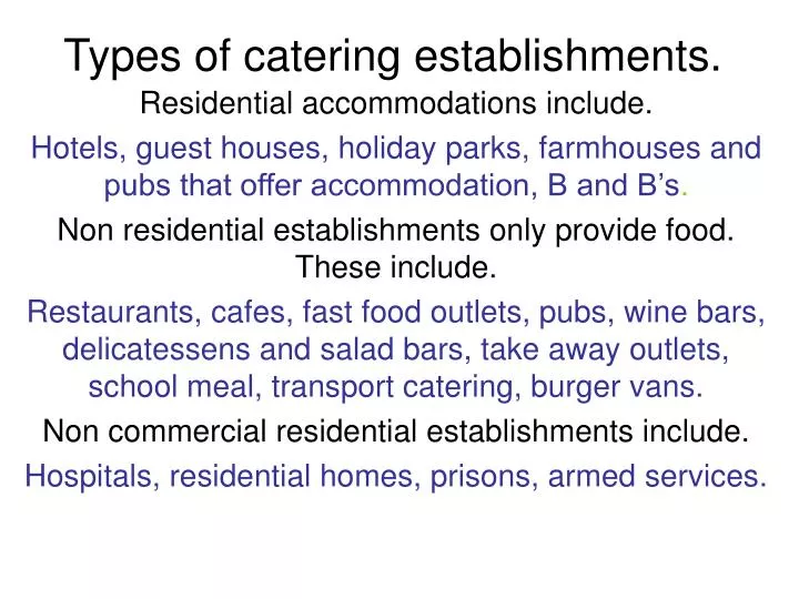 types of catering establishments