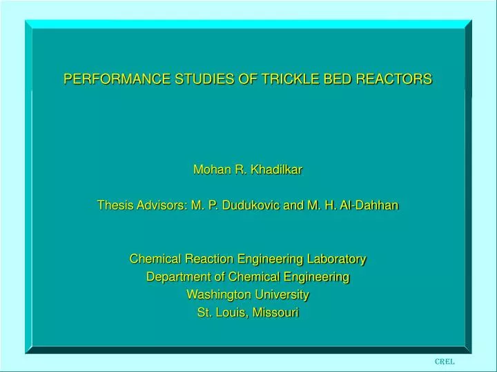 performance studies of trickle bed reactors