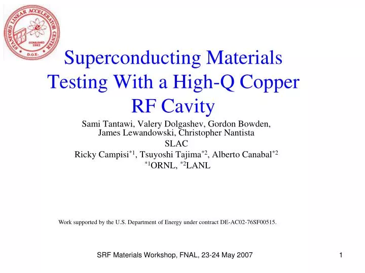 superconducting materials testing with a high q copper rf cavity