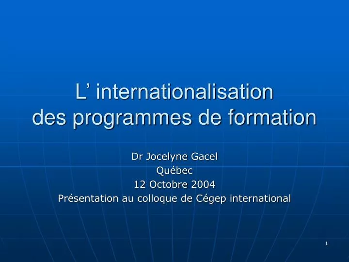 l internationalisation des programmes de formation