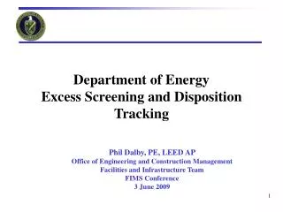 Department of Energy Excess Screening and Disposition Tracking