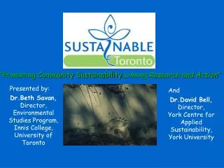 “Promoting Community Sustainability :Linking Research and Action”
