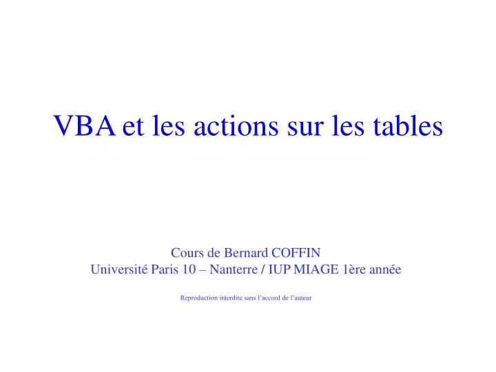 vba et les actions sur les tables