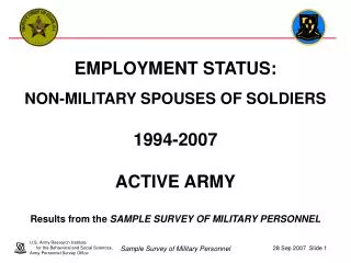 EMPLOYMENT STATUS: NON-MILITARY SPOUSES OF SOLDIERS 1994-2007 ACTIVE ARMY Results from the SAMPLE SURVEY OF MILITARY PE