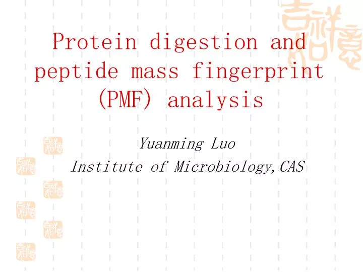 protein digestion and peptide mass fingerprint pmf analysis