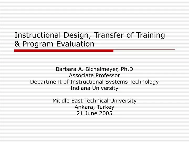 instructional design transfer of training program evaluation