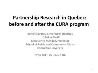 Partnership Research in Quebec : before and after the CURA program