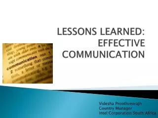 LESSONS LEARNED: EFFECTIVE COMMUNICATION