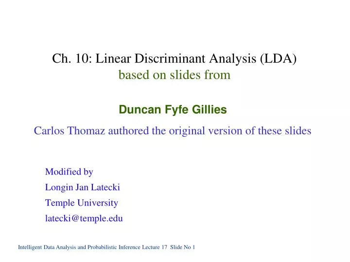 ch 10 linear discriminant analysis lda based on slides from
