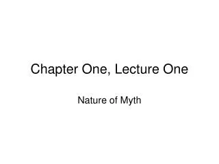 Chapter One, Lecture One