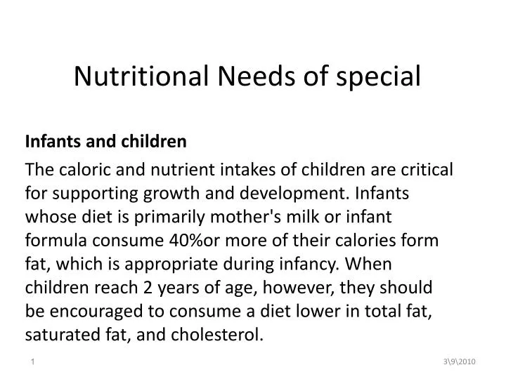 nutritional needs of special