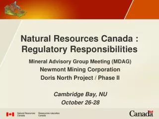 Natural Resources Canada : Regulatory Responsibilities