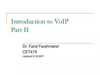 Introduction to VoIP Part II