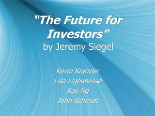 “The Future for Investors” by Jeremy Siegel