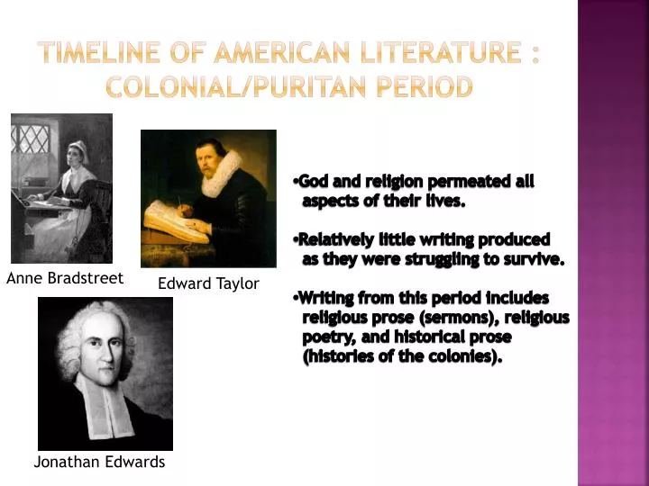 timeline of american literature colonial puritan period