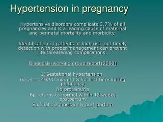 Hypertension in pregnancy