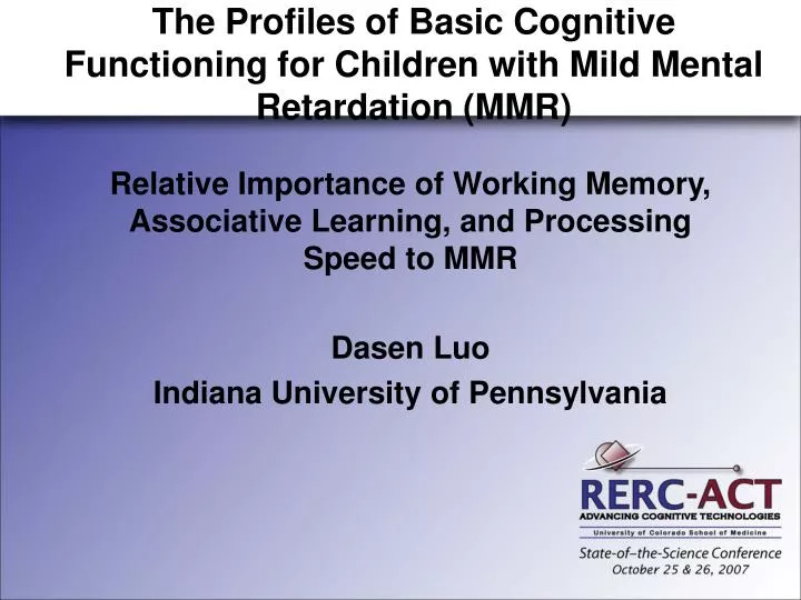 the profiles of basic cognitive functioning for children with mild mental retardation mmr