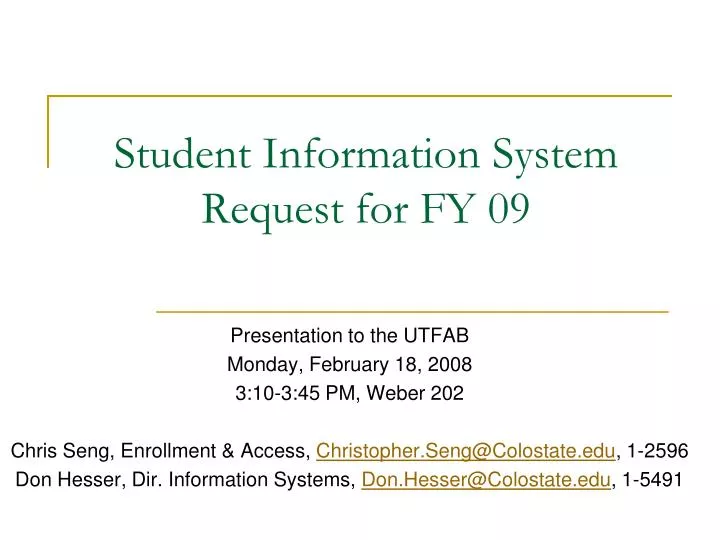 student information system request for fy 09