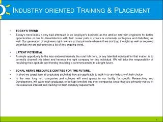 Industry oriented Training &amp; Placement