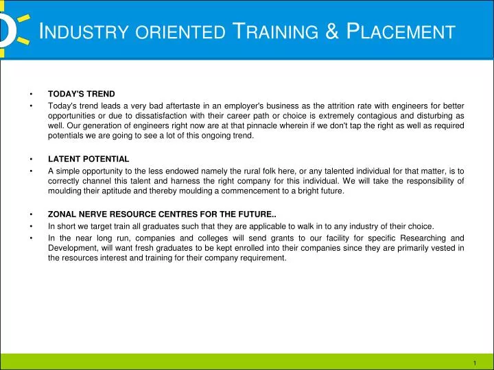 industry oriented training placement