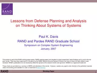 Lessons from Defense Planning and Analysis on Thinking About Systems of Systems