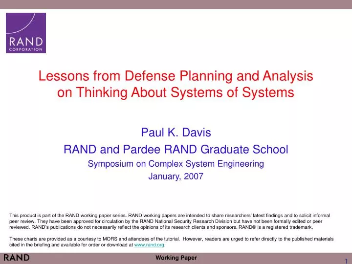 lessons from defense planning and analysis on thinking about systems of systems