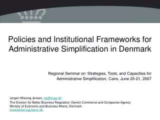 Policies and Institutional Frameworks for Administrative Simplification in Denmark