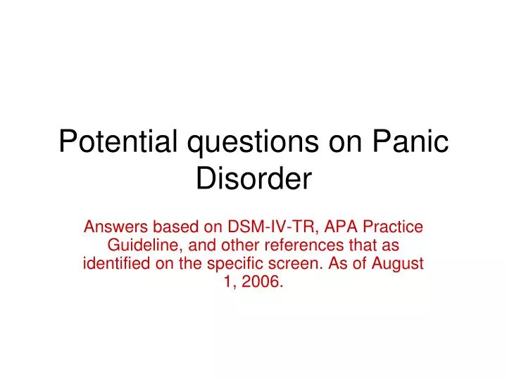 potential questions on panic disorder