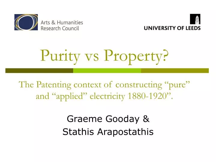 purity vs property the patenting context of constructing pure and applied electricity 1880 1920