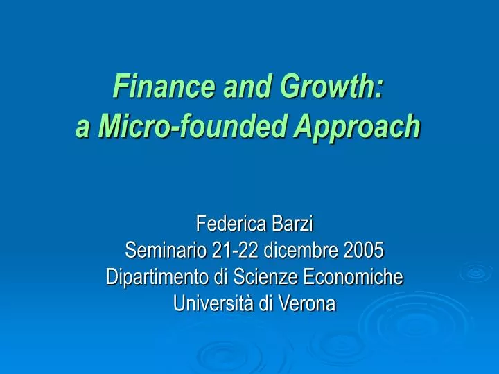 finance and growth a micro founded approach
