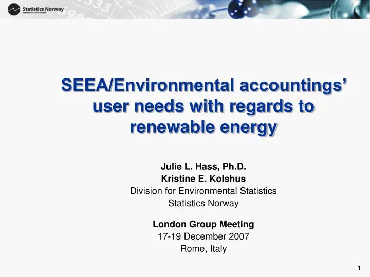 seea environmental accountings user needs with regards to renewable energy