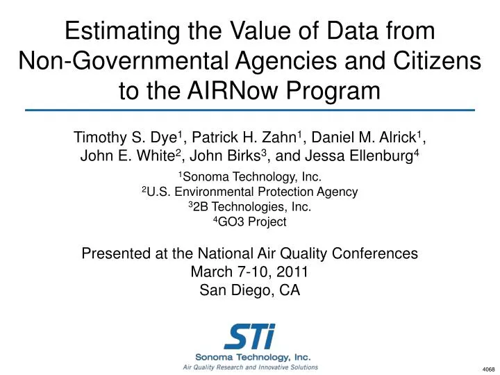 estimating the value of data from non governmental agencies and citizens to the airnow program