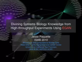 Divining Systems Biology Knowledge from High-throughput Experiments Using EGAN