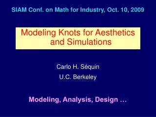 SIAM Conf. on Math for Industry, Oct. 10, 2009