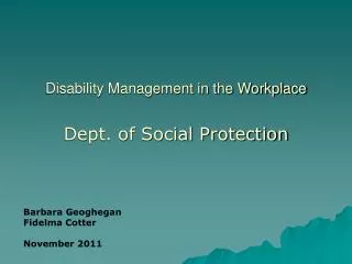 Disability Management in the Workplace