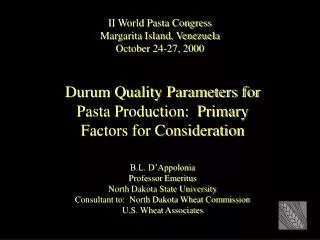 II World Pasta Congress Margarita Island, Venezuela October 24-27, 2000