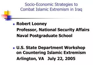 Socio-Economic Strategies to Combat Islamic Extremism in Iraq