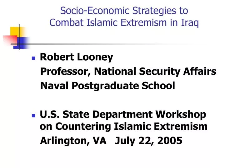 socio economic strategies to combat islamic extremism in iraq