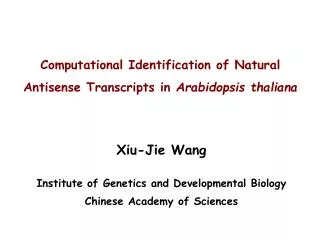 Computational Identification of Natural Antisense Transcripts in Arabidopsis thaliana