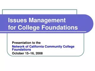 Issues Management for College Foundations