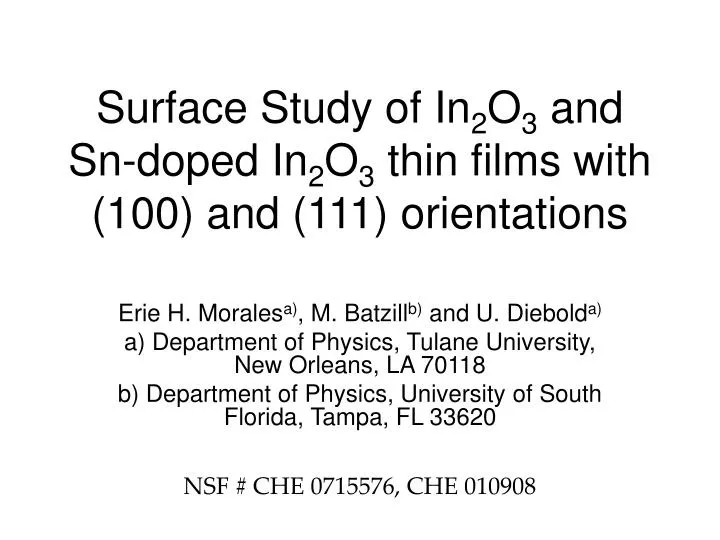 surface study of in 2 o 3 and sn doped in 2 o 3 thin films with 100 and 111 orientations