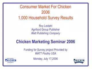 Consumer Market For Chicken 2006 1,000 Household Survey Results Roy Leidahl Agrifood Group Publisher Watt Publishing Com