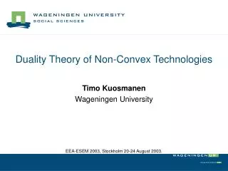 Duality Theory of Non-Convex Technologies