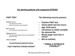 Pre-alerting patients with suspected STROKE