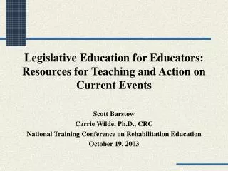 Legislative Education for Educators: Resources for Teaching and Action on Current Events