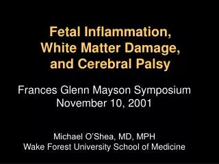 Fetal Inflammation, White Matter Damage, and Cerebral Palsy