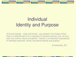 Individual Identity and Purpose